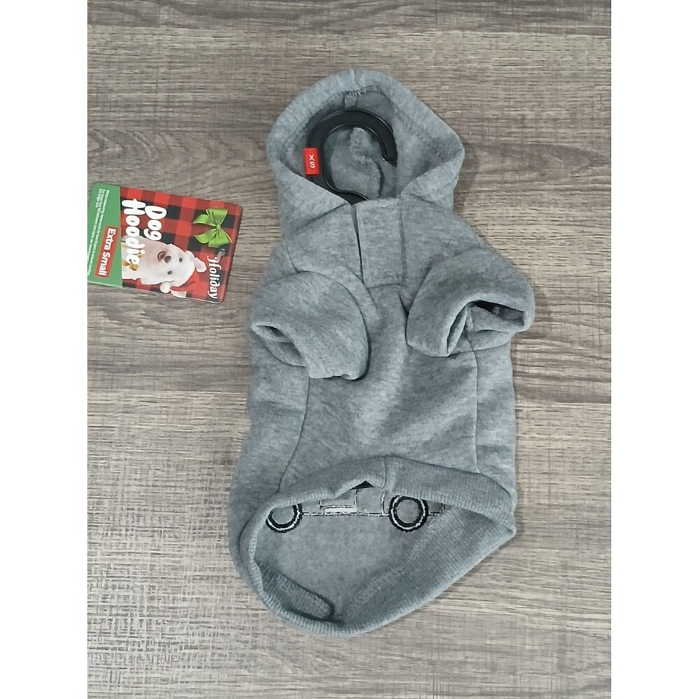Holiday Dog Hoodie Extra Small.  Gray with Red Truck & Christmas Tree. NWT - Picture 2 of 4